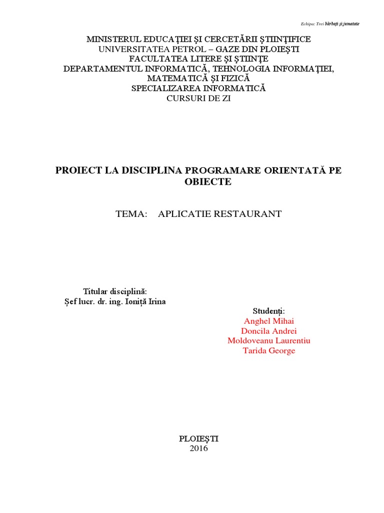Exemplu Proiect POO | PDF
