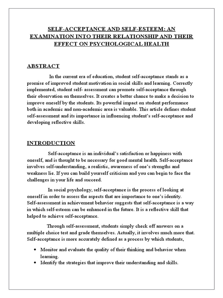 Self-Acceptance's Role in Student Self-Esteem | PDF | Self Esteem ...