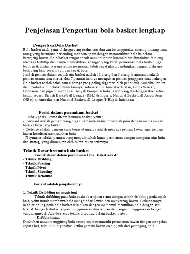 Penjelasan Pengertian Bola Basket Lengkap