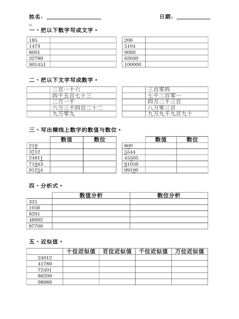 四年级数学单元一复习 Pdf