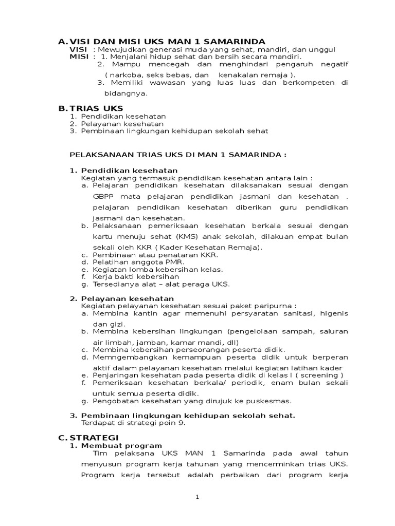 Visi Dan Misi Uks Man 1 Samarinda