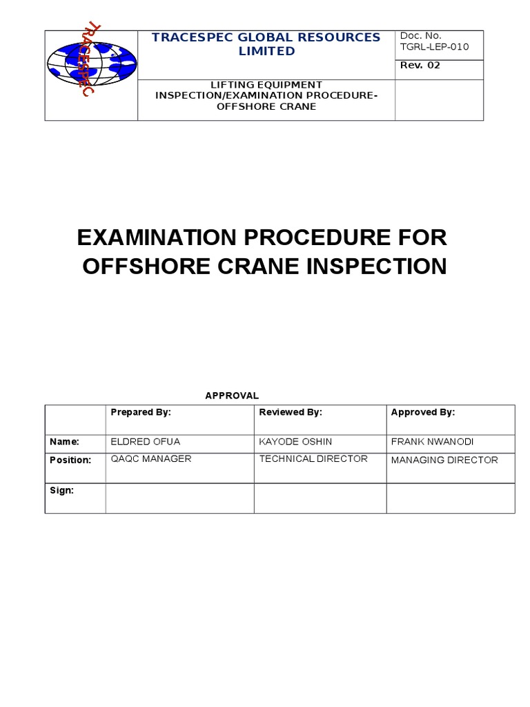 Offshore Crane Inspection Procedure | PDF | Crane (Machine) | Rope