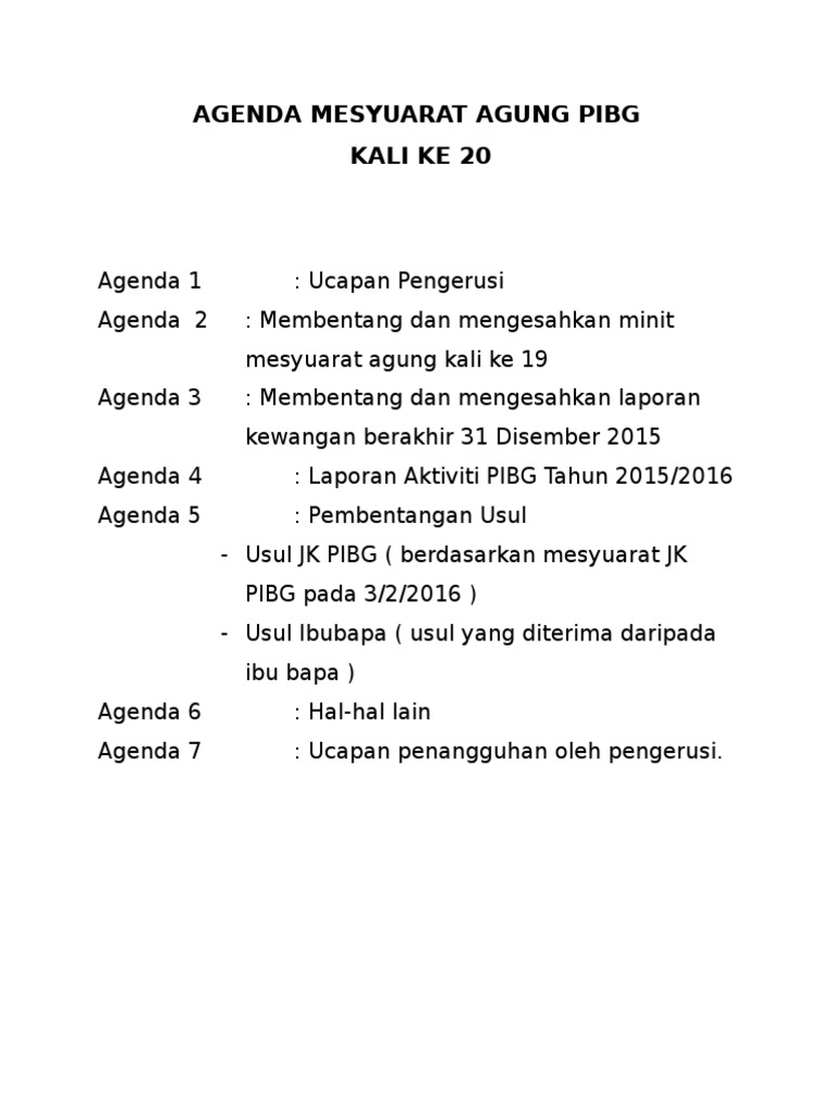 Agenda Mesyuarat Agung Pibg Pdf