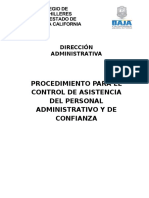 Procedimiento para El Control de Asistencia Del Personal Administrativo Y de Confianza