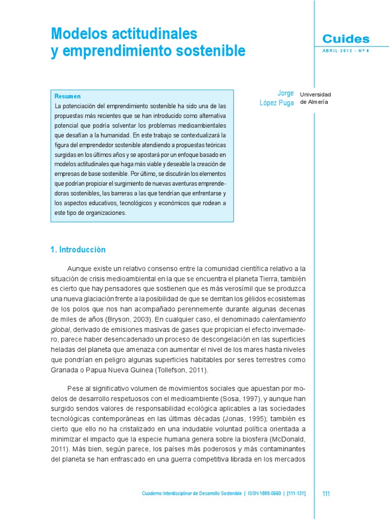 Emprendimiento Sostenible y Actitudes | PDF | Desarrollo sostenible ...