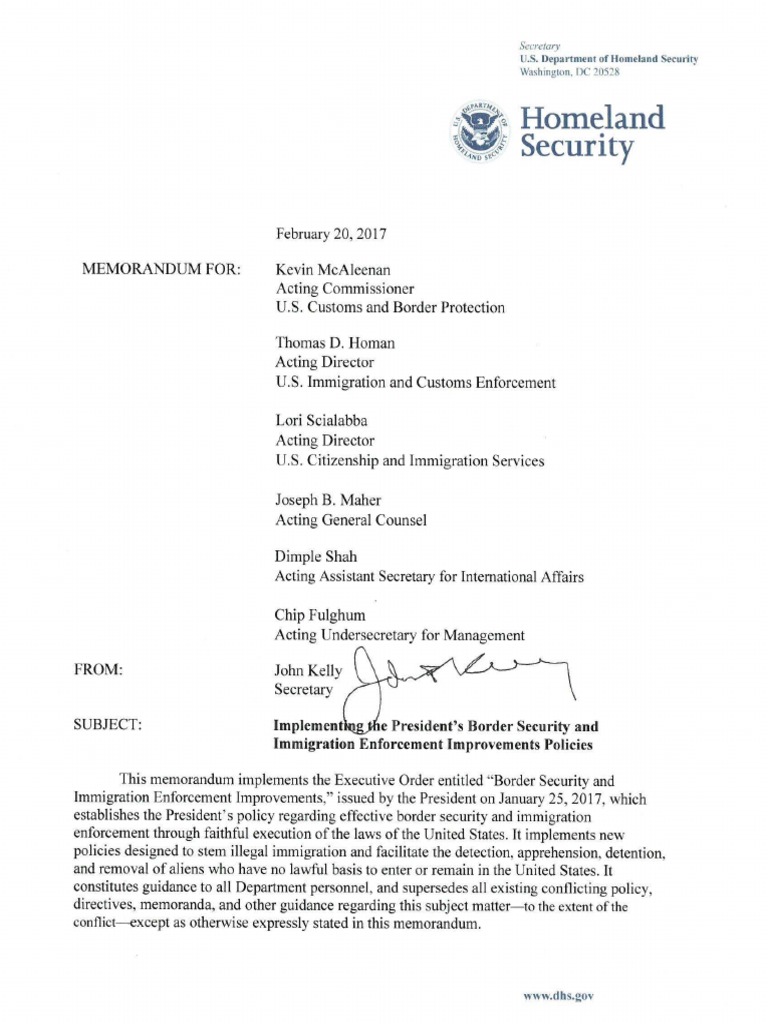 Border Security Policy Implementation Memo | PDF | U.S. Immigration And ...