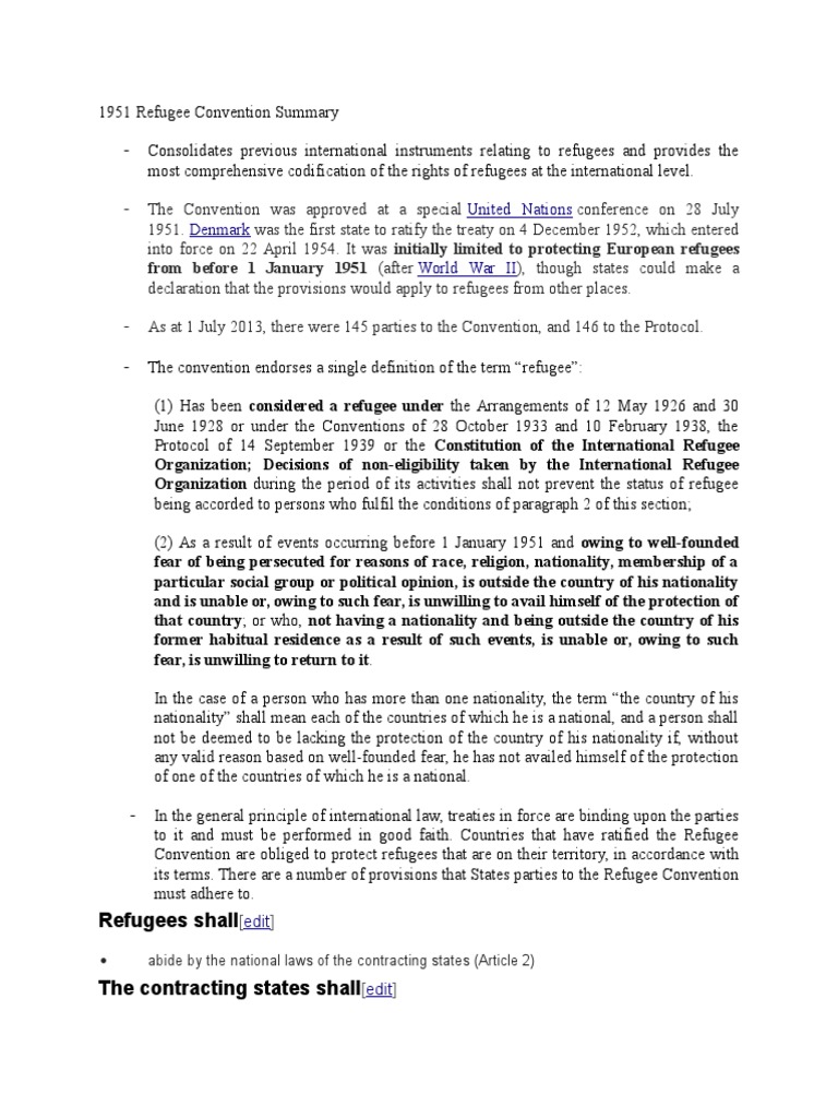 1951 Refugee Convention Summary | PDF | Refugee | Treaty