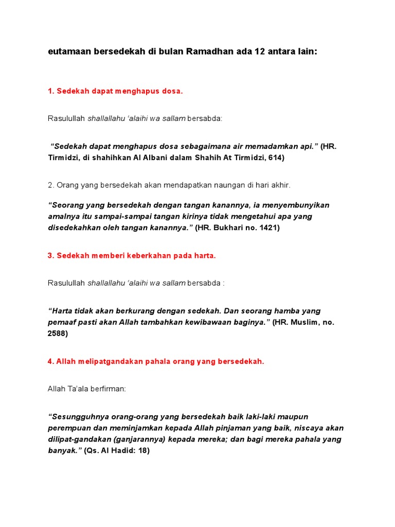 Kultum Keutamaan Bersedekah Di Bulan Ramadhan Ada 12 Antara Lain