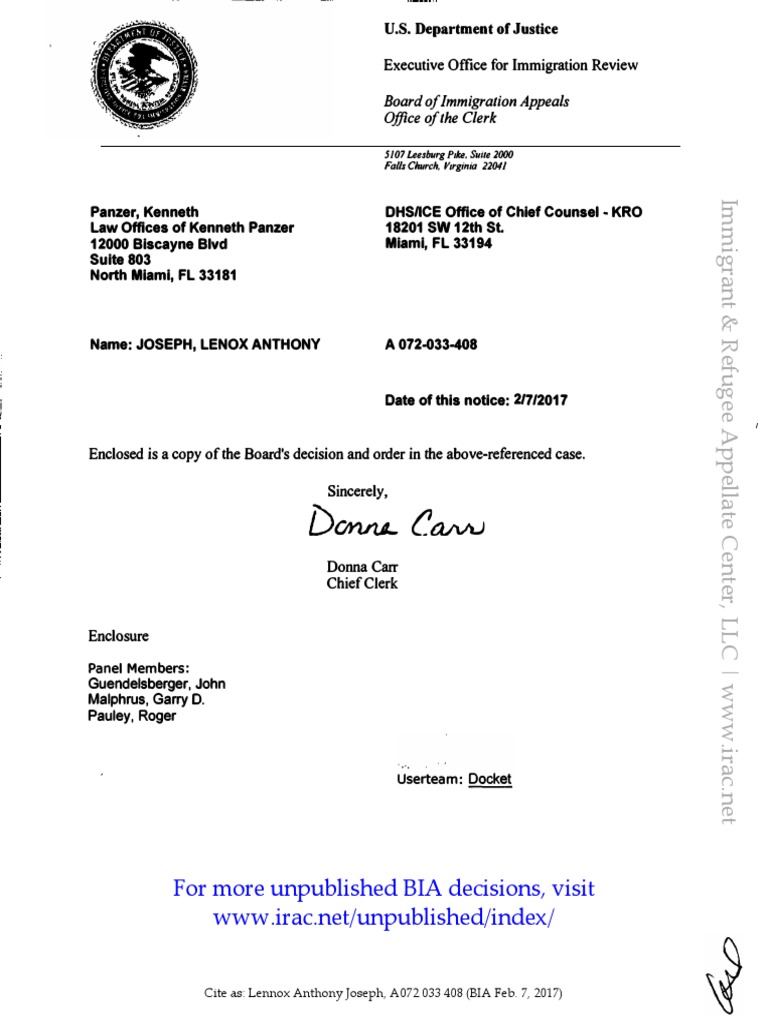 Lennox Anthony Joseph, A072 033 408 (BIA Feb. 7, 2017) PDF Moral