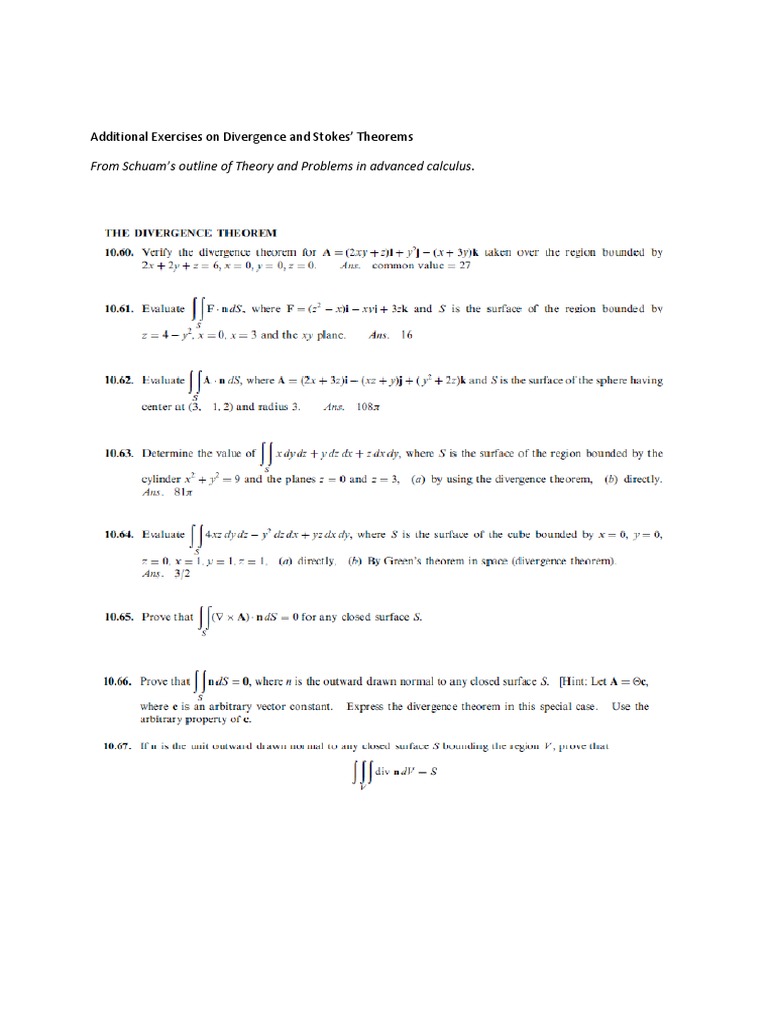 Exercises on Divergence and Stokes' Theorems | PDF