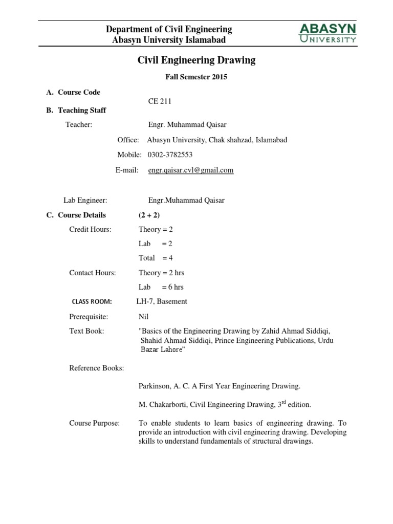 CE210 Engg Drawing Course Outline Technical Drawing Infographics