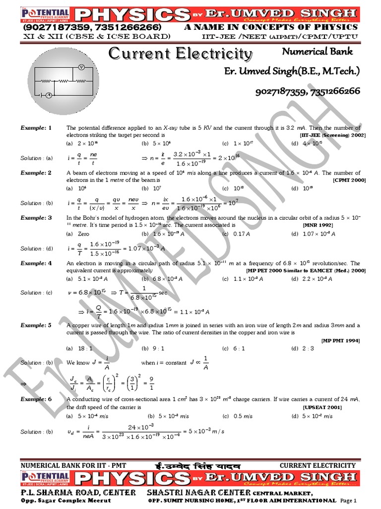 Current Electricity Numerical Solutions | PDF | Trigonometric Functions ...