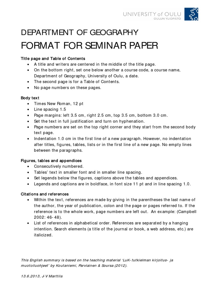format for seminar paper presentation
