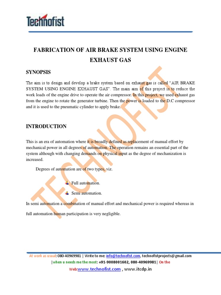 Fabrication of Air Brake System Using Exhaust Gas PDF Automation