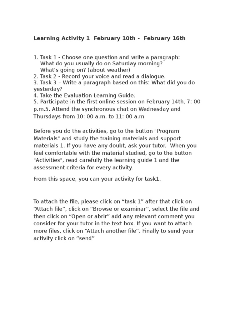 Learning Activity 1 February 10th - February 16th | PDF | Learning ...