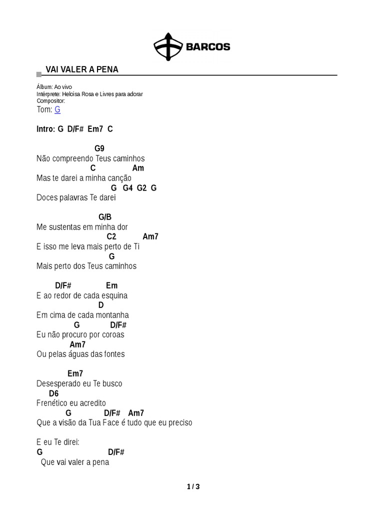 Cifra Vai Valer a Pena Livres Para Adorar Música Gravada Lazer