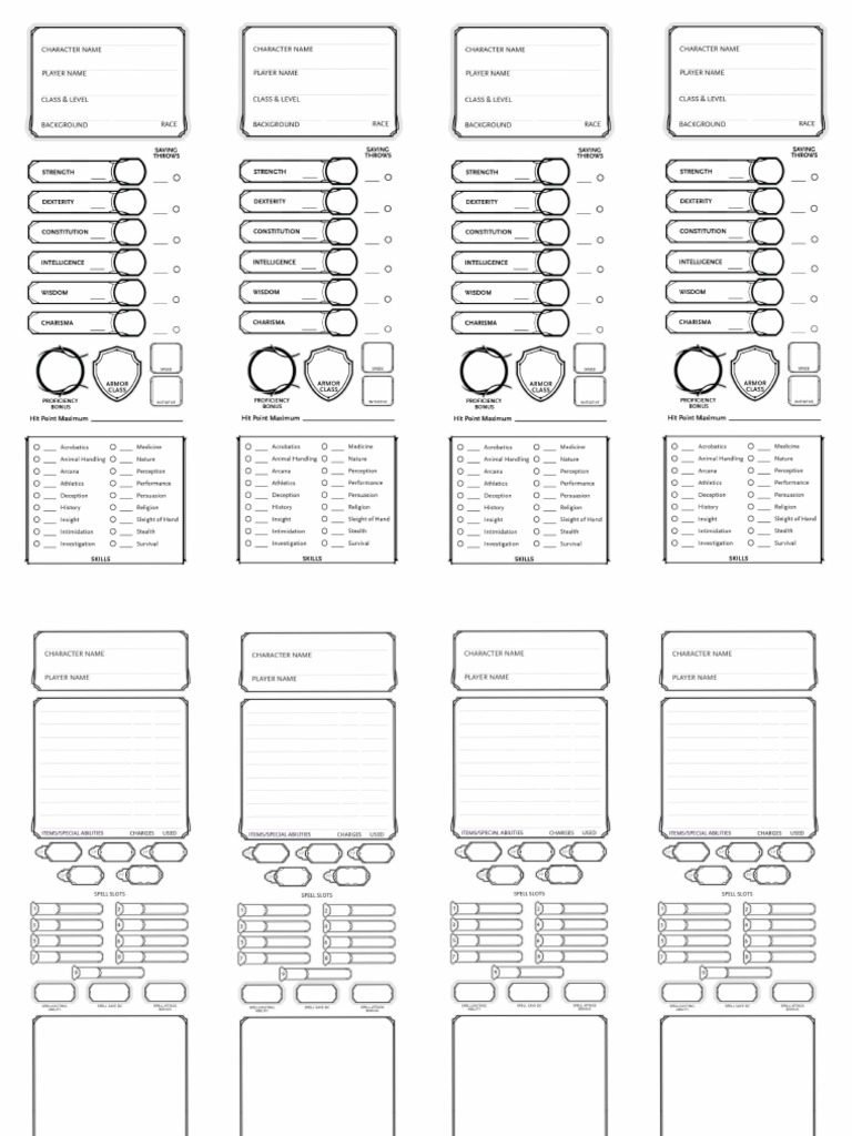 Editable D&D Character Sheet Template | PDF | D20 System | Dungeons ...