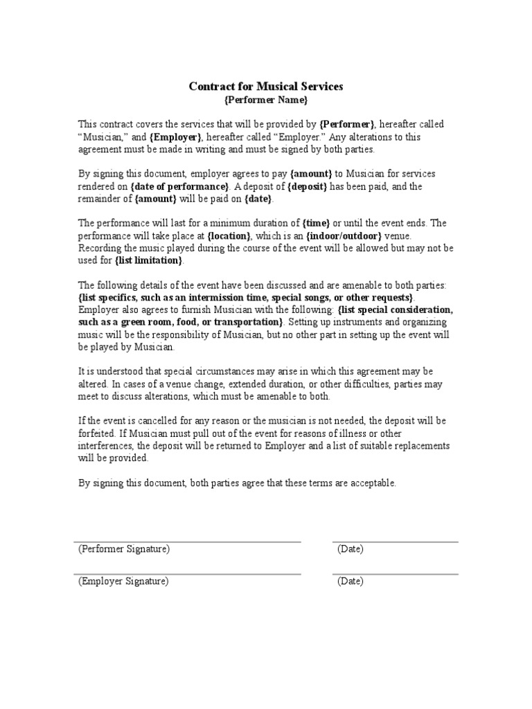 Musical Services Contract Template | PDF