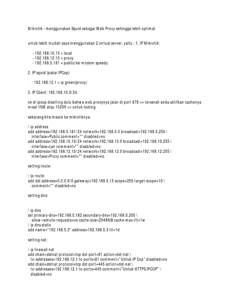 Konfigurasi Squid Proxy di Mikrotik | PDF | Server Proxy | Alamat IP