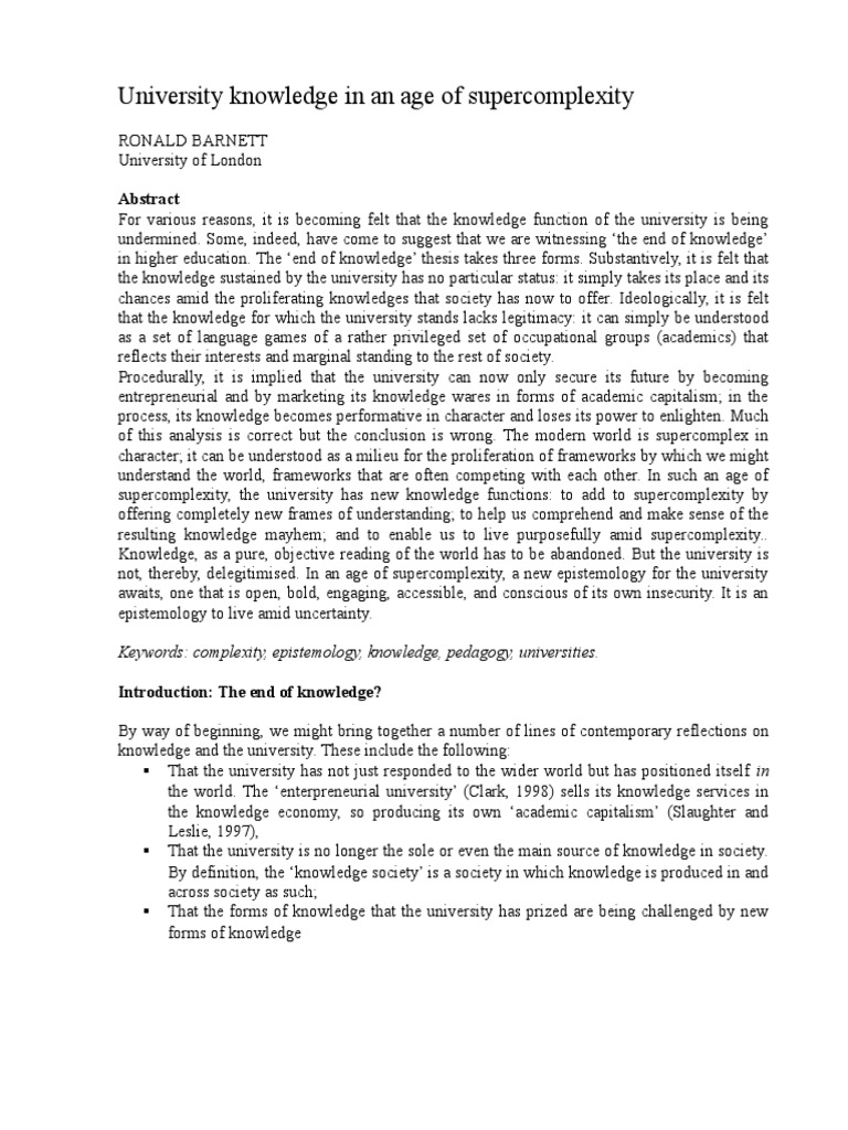 University Knowledge in Supercomplexity | PDF | Epistemology ...