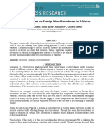 Impact of Terrorism On Foreign Direct Investment in Pakistan