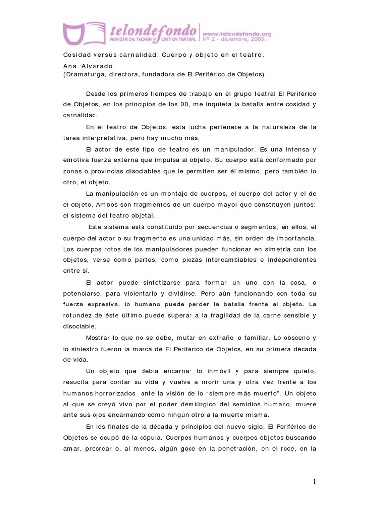 Cosidad y carnalidad en el teatro | PDF | Teatro