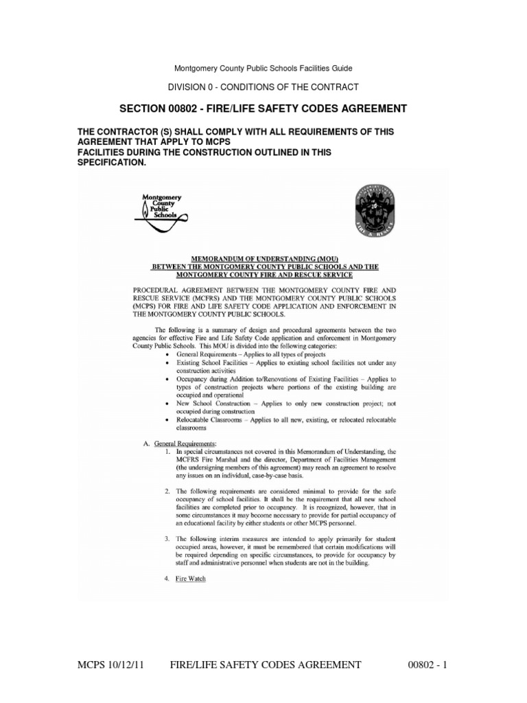 Section 00802 - Fire/Life Safety Codes Agreement | PDF