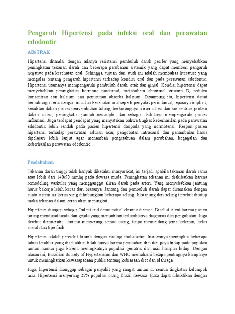 The Systemic Effects of Hypertension on Oral Health and Endodontic
