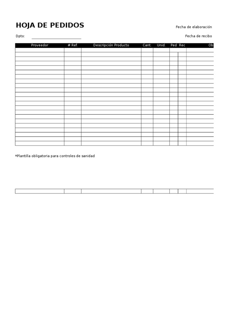 Plantilla Hoja de Pedidos Restaurante 97