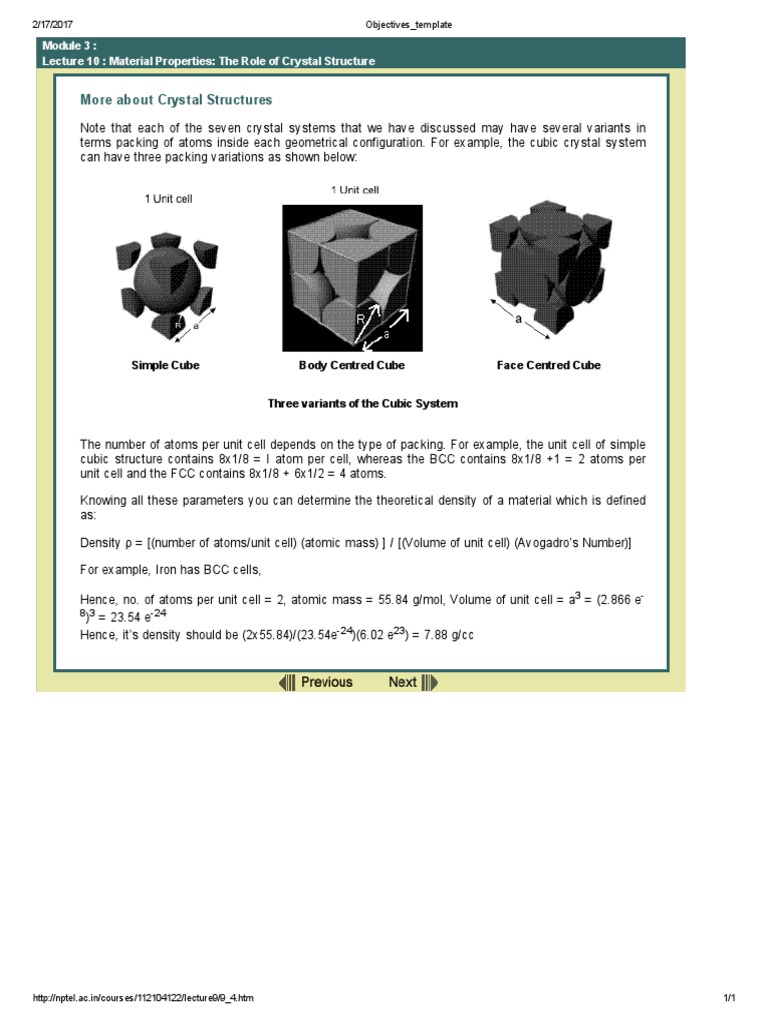 Crystal Structure and Material Density | PDF | Teaching Methods & Materials