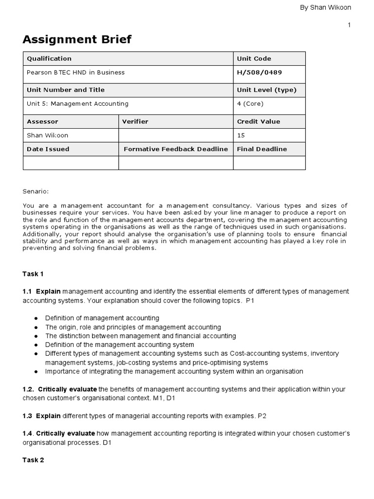 Unit 5 management accounting specification image