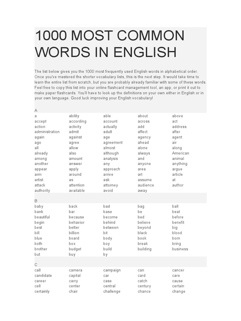 1000 Most Common Words in English | Employment | Elections