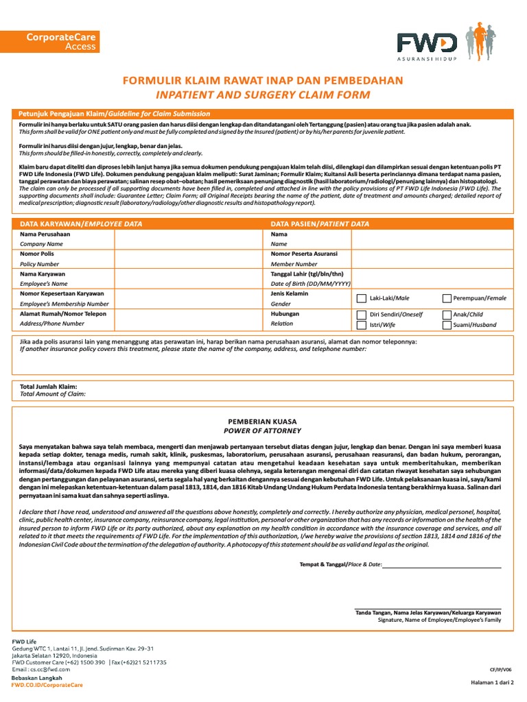 Formulir Klaim Rawat Inap Dan Pembedahan - v10 PDF | PDF