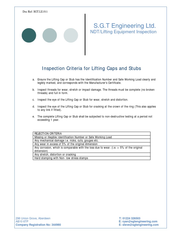 Lifting Cap Inspection Criteria | PDF