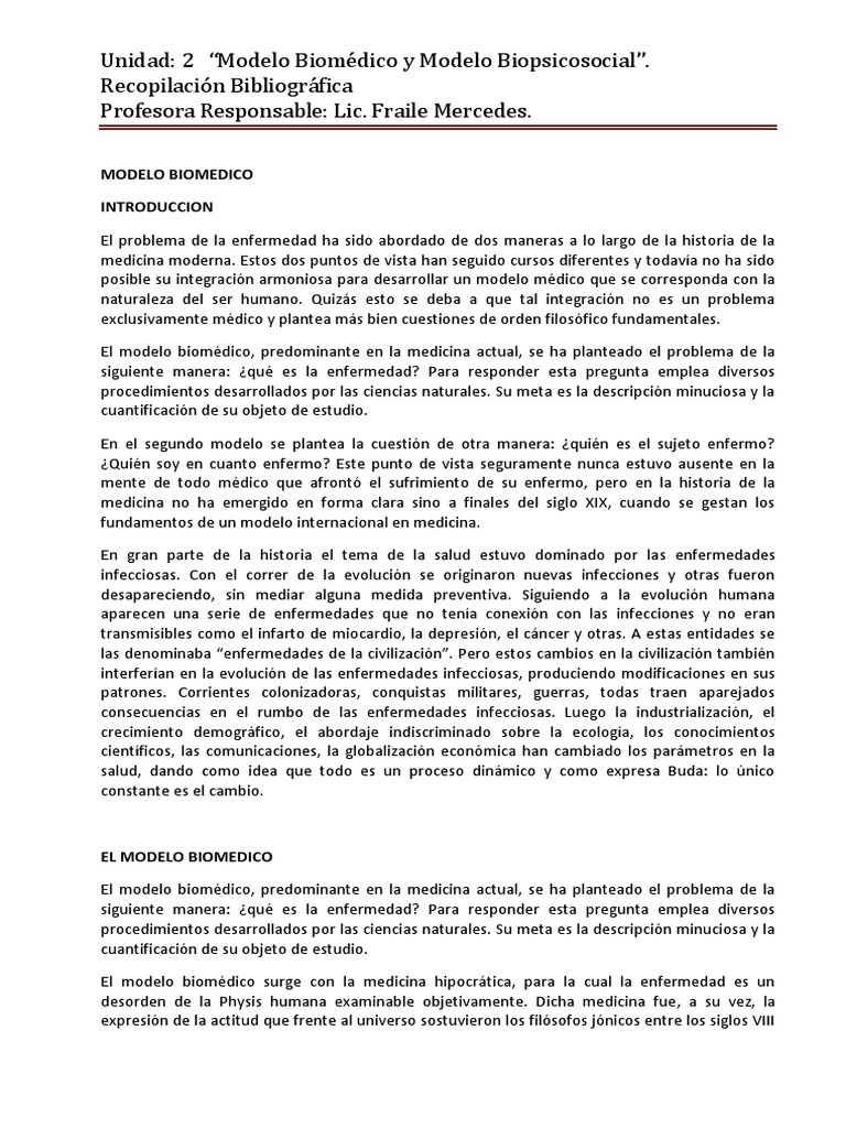 Modelo Biomedico y Biopsicosocial