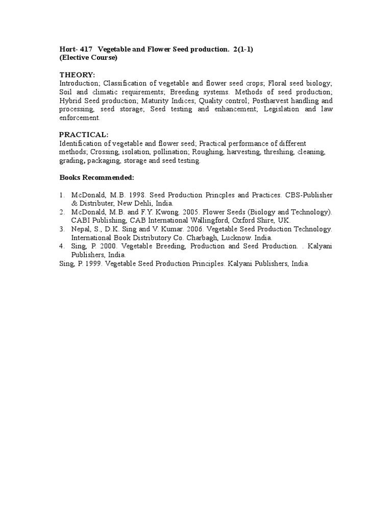Vegetable & Flower Seed Production Guide | PDF | Plant Breeding ...