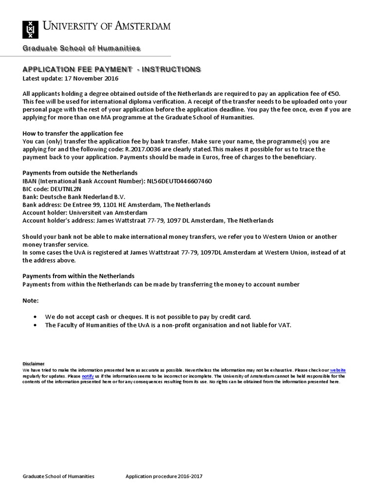 Instructions Application Fee Payment