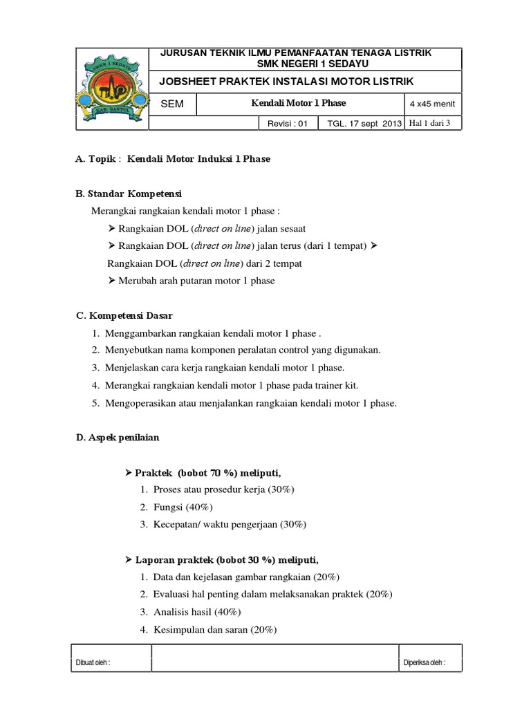 287685082 Jobsheet Instalasi Motor Listrik Pdf