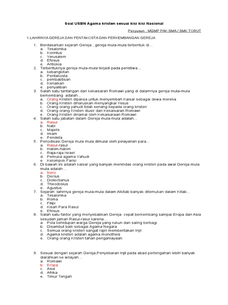 Soal Materi Sejarah Gereja Docx