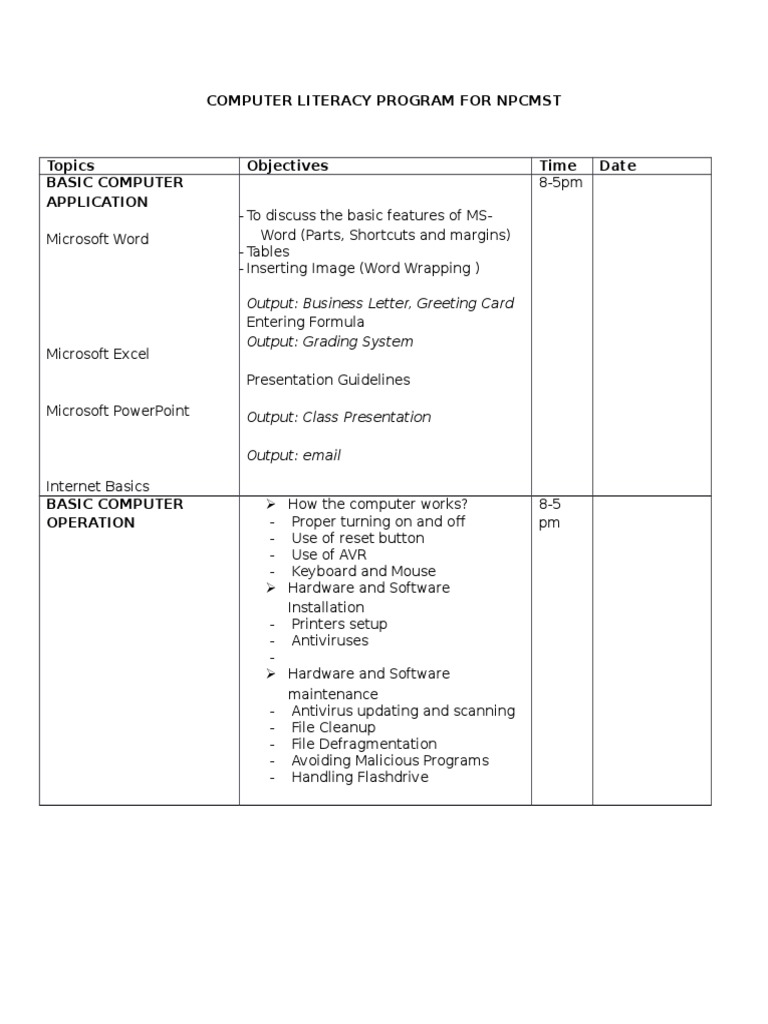 Computer Literacy Program For NPCMST: Output: Business Letter, Greeting ...