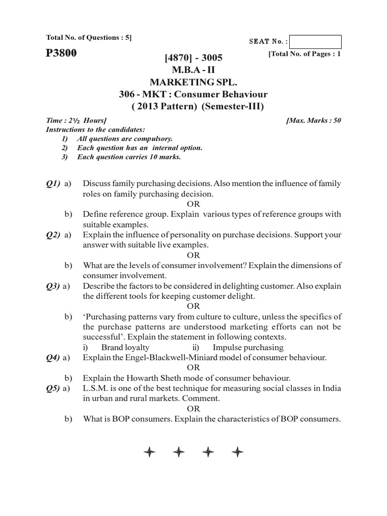 MKT 306: Consumer Behaviour Exam Guide | PDF | Consumer Behaviour ...