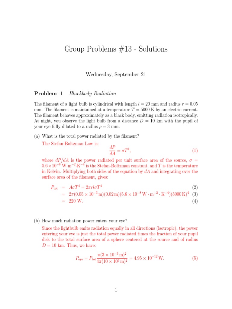 Physics Problem Solutions | PDF | Photon | Incandescent Light Bulb
