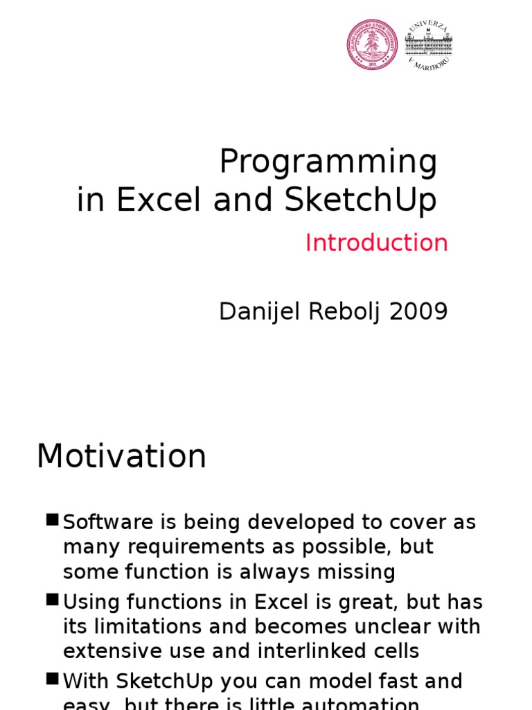 Programming in Excel and Sketchup: Danijel Rebolj 2009 | PDF