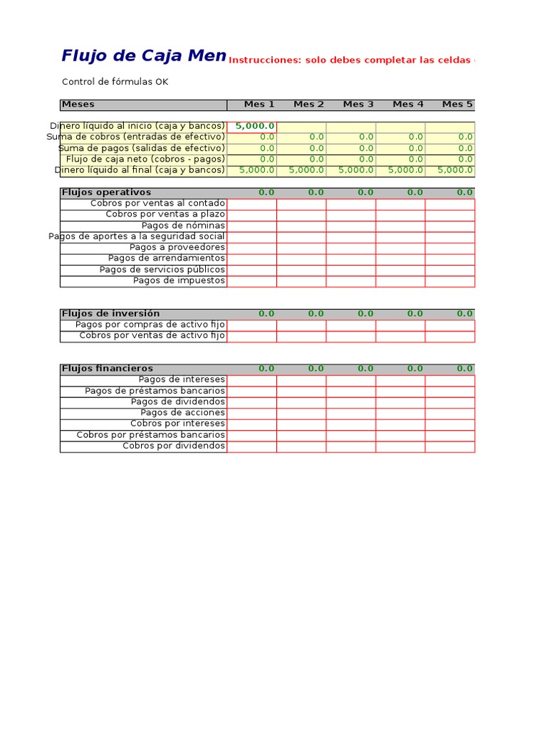 Plantilla Flujo de Caja en Excel | PDF | Flujo de efectivo | Bancos