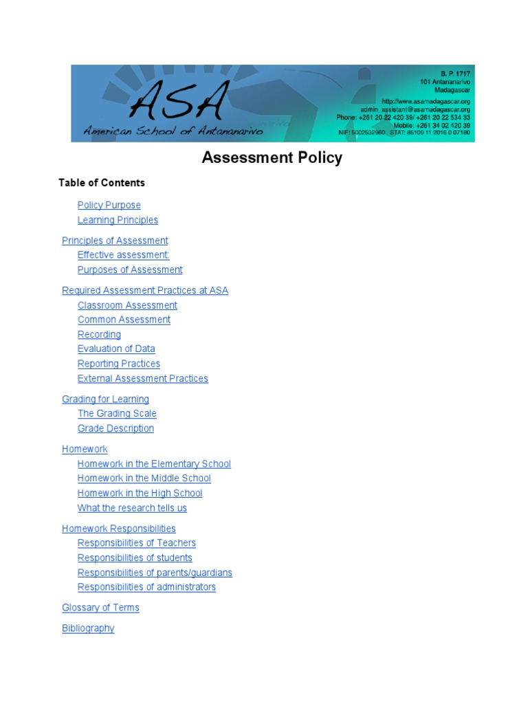 ASA Assessment Policy Overview | PDF | Educational Assessment | Homework