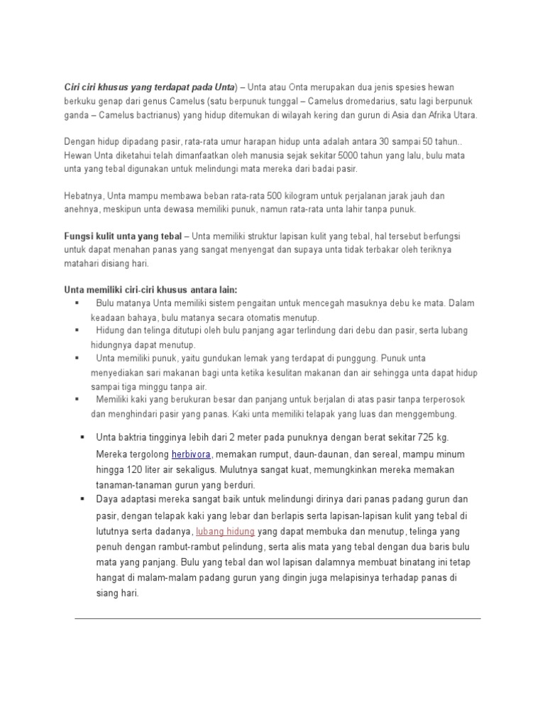 Ciri Ciri Khusus Yang Terdapat Pada Unta PDF