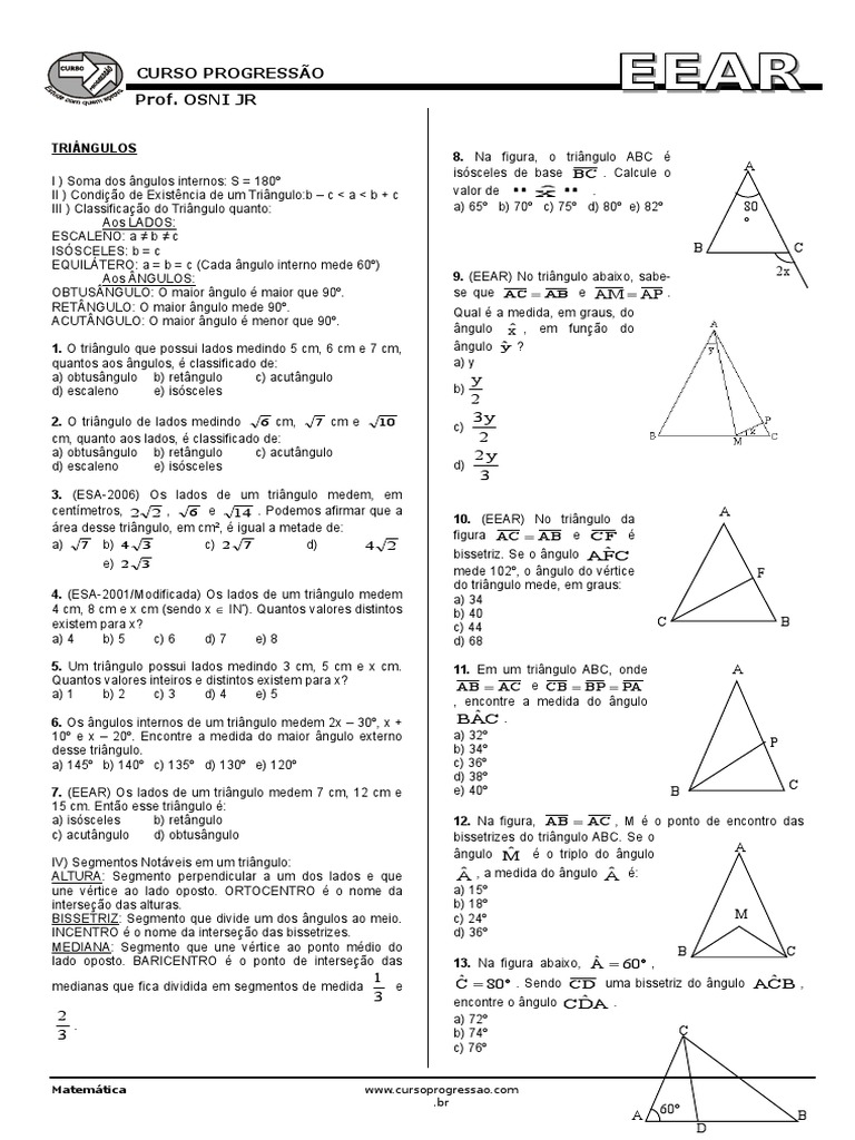 Classificação e Propriedades de Triângulos | PDF | Geometria triangular ...