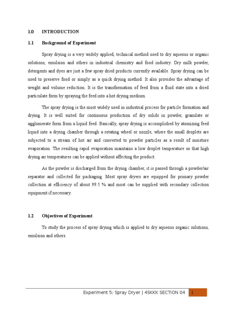 Spray Dryer Experiment PDF Physical Chemistry Chemistry