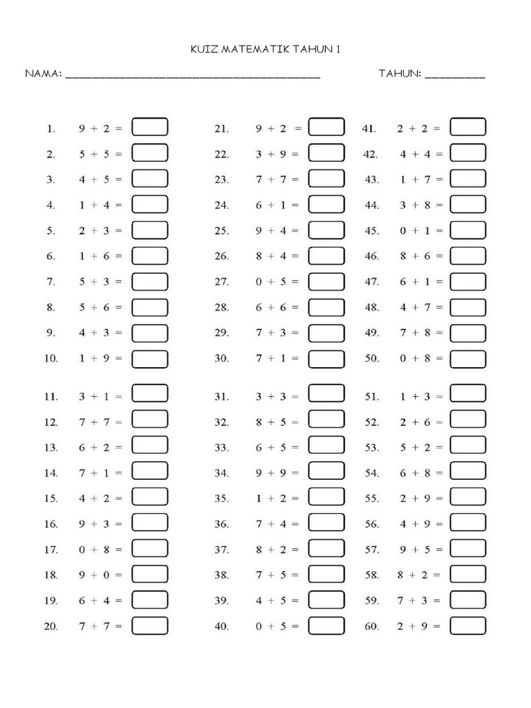 Kuiz Matematik Tahun 1