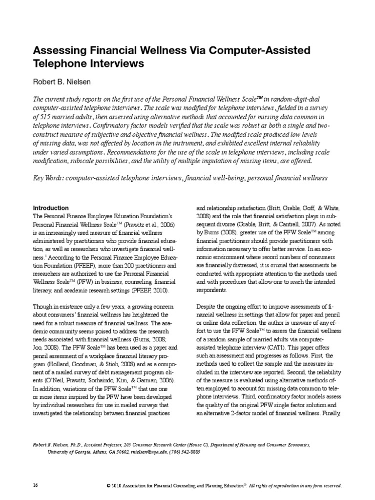 Assessing Financial Well Being | PDF | Factor Analysis | Survey Methodology